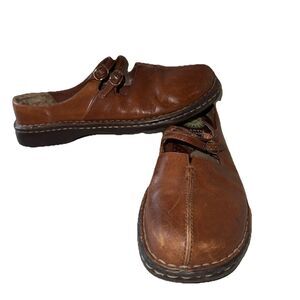 Earth Shoes Caramel Brown Leather Mule Slides Mary Jane Shoes 7